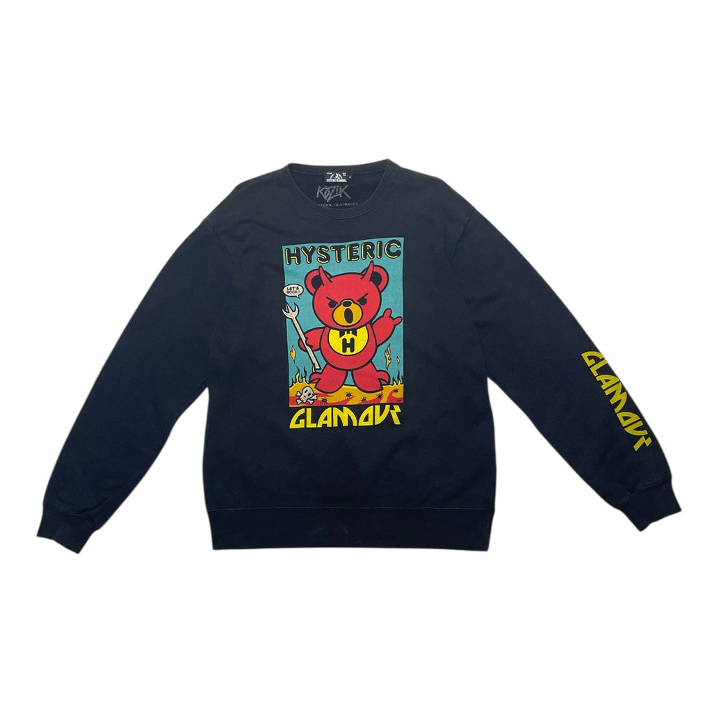 Black sweatshirt with a colorful graphic of a bear and text on a white background