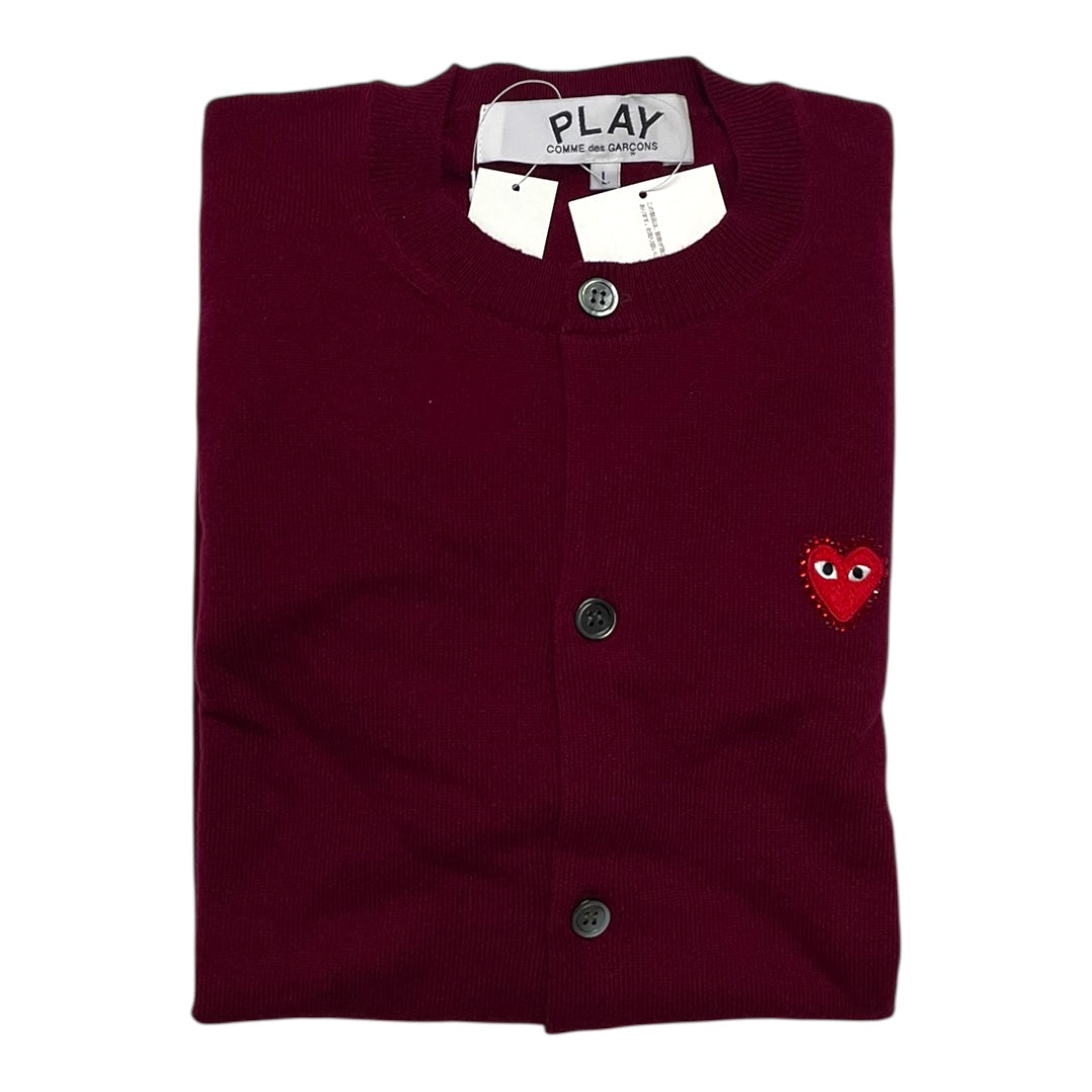 Comme des Garçons Play Red Heart Cardigan Burgundy Size L