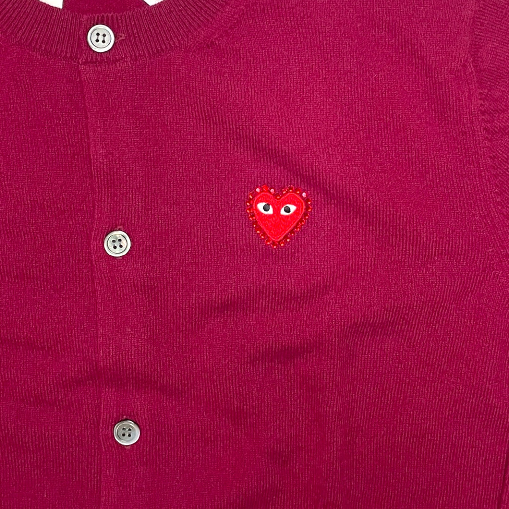 Comme des Garçons Play Red Heart Cardigan Burgundy Size L