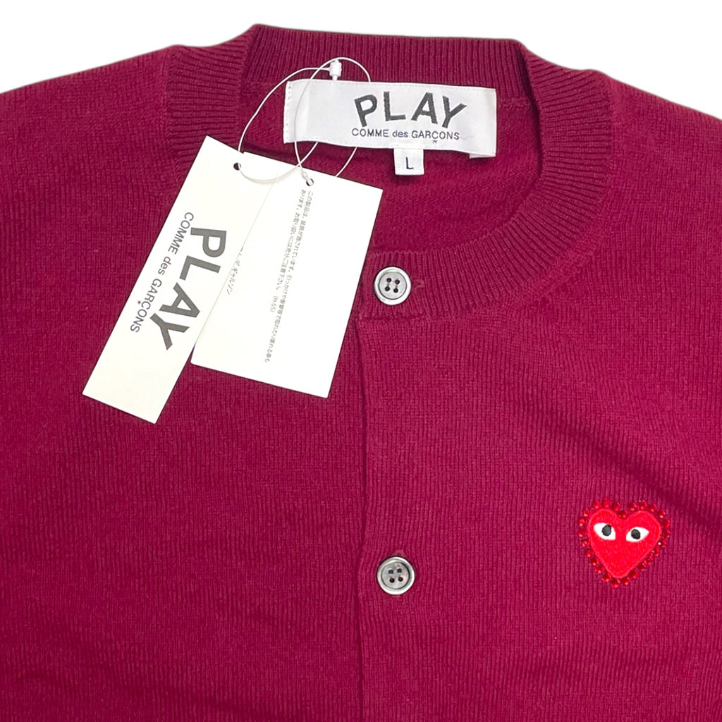 Comme des Garçons Play Red Heart Cardigan Burgundy Size L