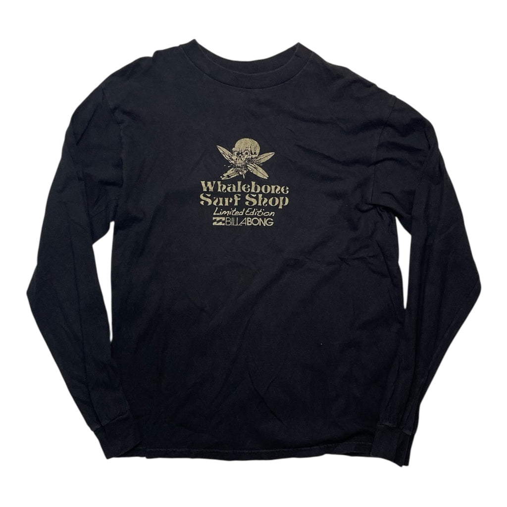 Black long-sleeve shirt with a logo and text on a white background