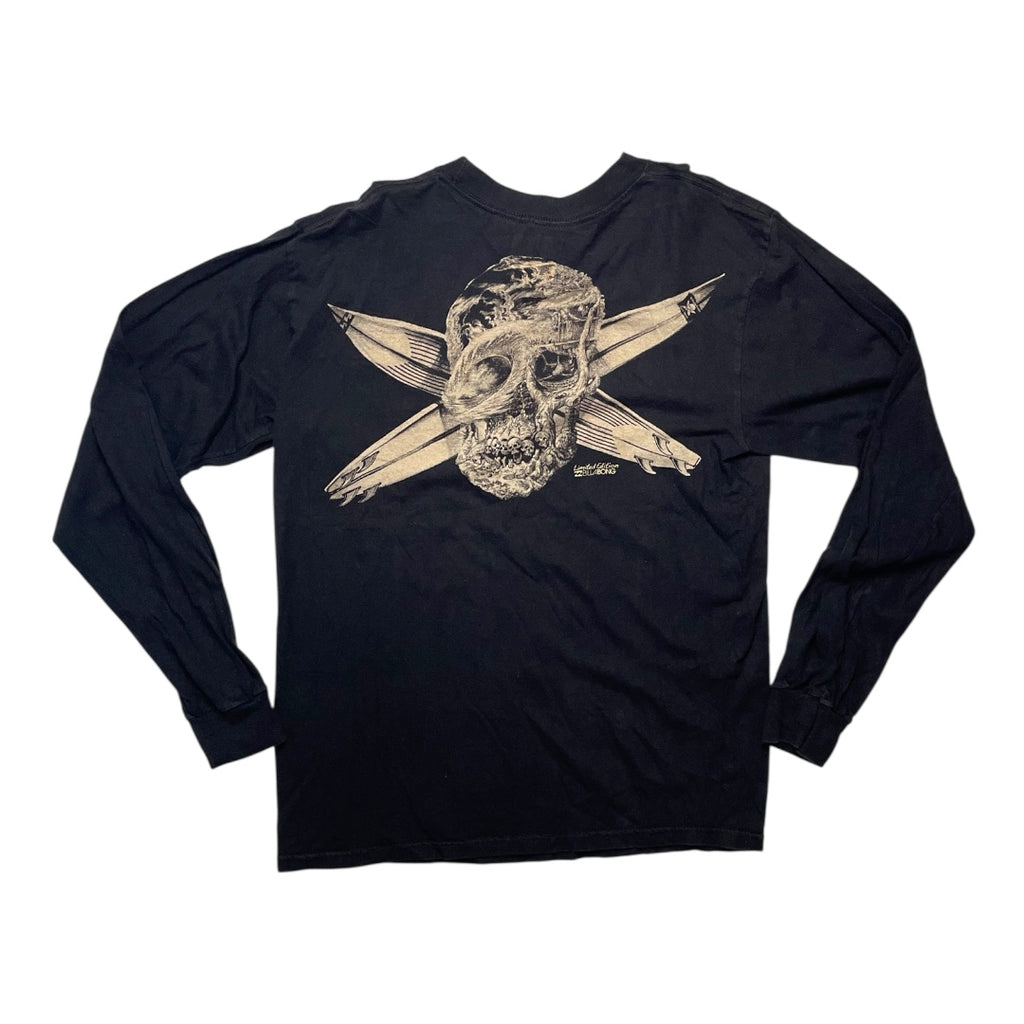 Black long-sleeve shirt with skull and crossbones design on a white background